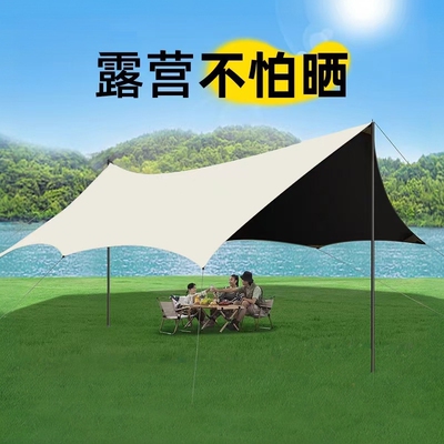 户外露营旅游野炊六角天幕帐篷加厚防晒防水黑胶天幕涂银层遮阳棚