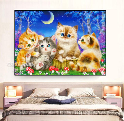 钻石画2024新款可爱猫咪十字绣卡通动物儿童房简单绣卧室床头画