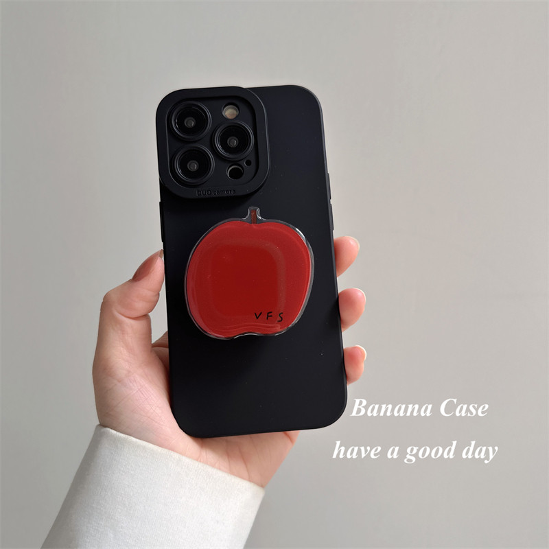 BananaCase简约黑色软壳适用13苹果15promax手机壳iPhone16pro红苹果支架13mini全包15plus防摔14pro保护套12