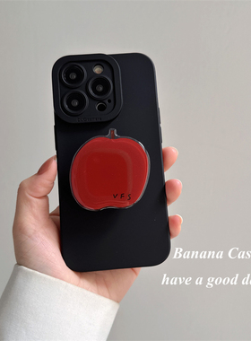 BananaCase简约黑色软壳适用13苹果15promax手机壳iPhone16pro红苹果支架13mini全包15plus防摔14pro保护套12
