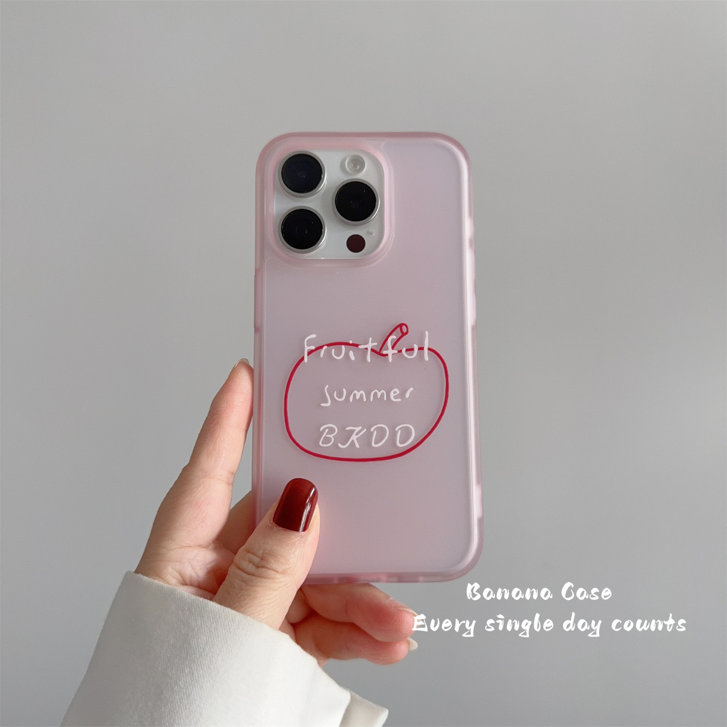 简约风ins透粉线条苹果磨砂硬壳