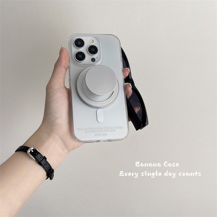 韩国ins高级感银灰色磨砂磁吸硬壳适用iPhone16苹果15promax手机壳12/13pro圆形支架17promax个性14pro保护套