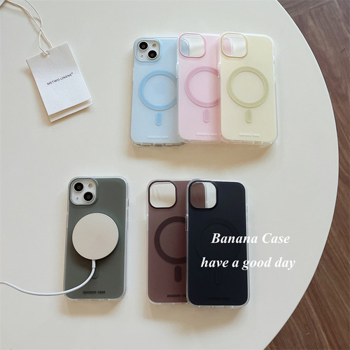 韩国小众简约磨砂纯色磁吸硬壳