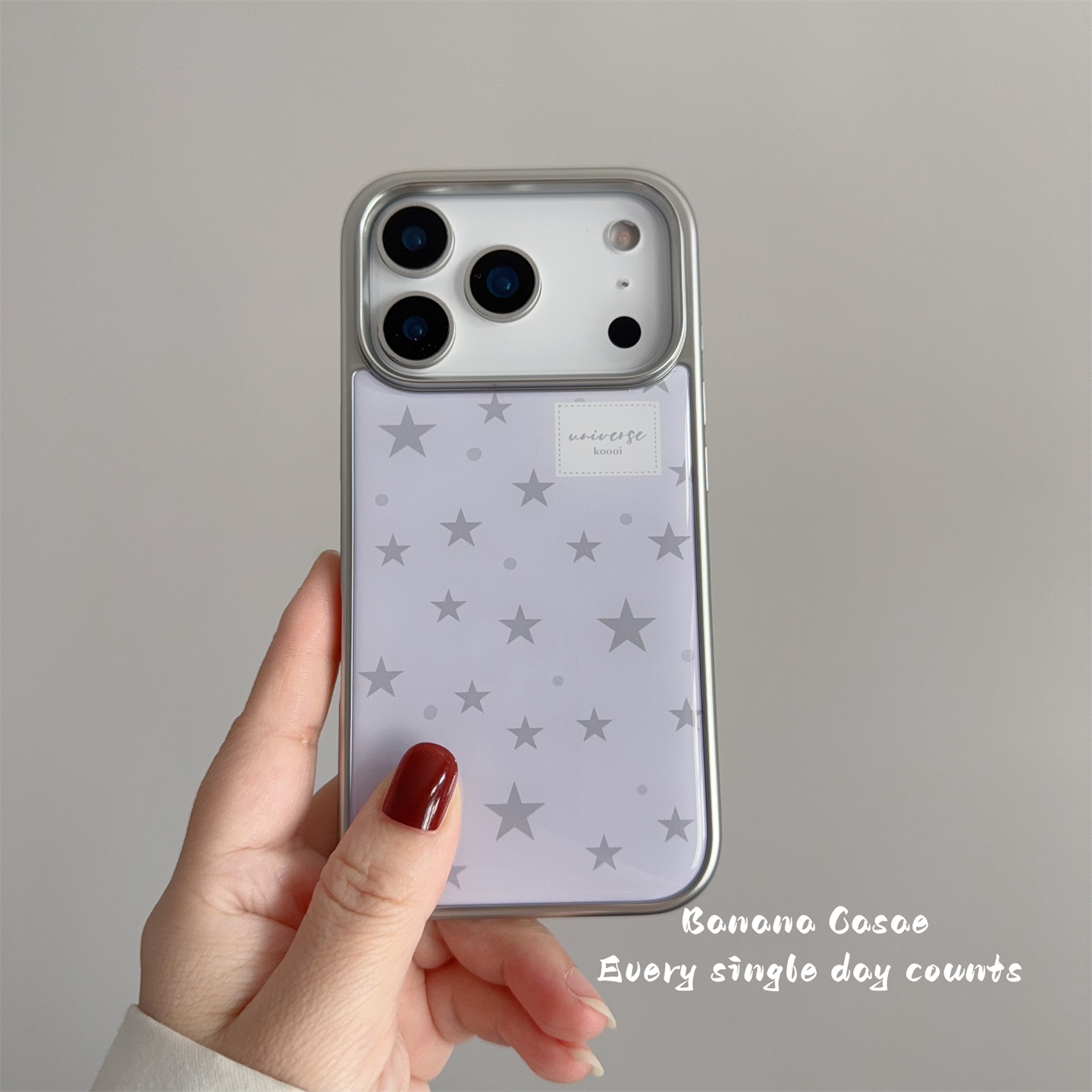 韩国ins气质淡紫色星星银框硬壳