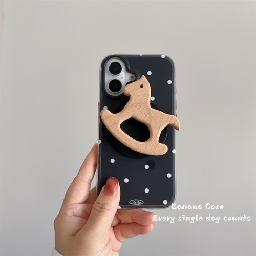 小众ins黑色波点木马支架手机壳