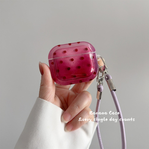 BananaCase甜美树莓红晕染波点适用airpodspro保护套airpods新款pro2紫色挂绳airpods3无线蓝牙2/4代软耳机套