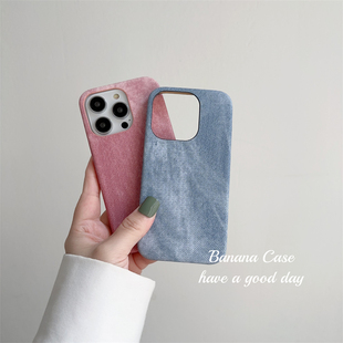 BananaCase极简风ins做粉色旧牛仔布纹路适用iPhone15苹果17pro手机壳16promax超薄三包14 12pro保护套13软壳