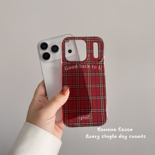 秋冬ins复古学院风红色格纹硬壳