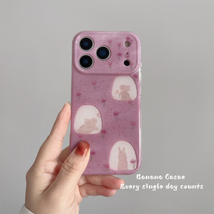 BananaCase韩国ins小众桃花粉泼墨兔子适用17pro苹果16promax手机壳iPhone15光面13/14pro新款防摔17保护套硬