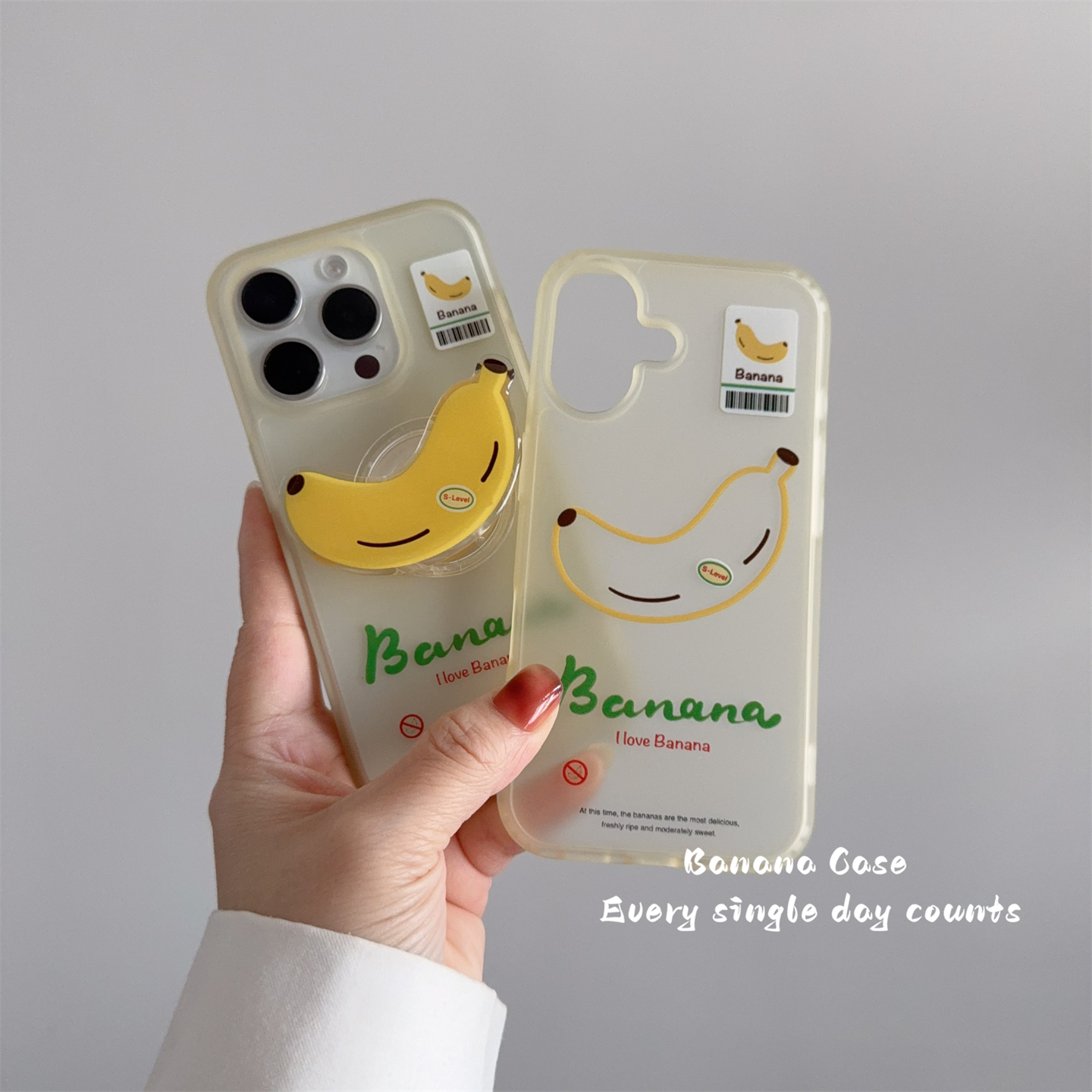 BananaCase小众ins磨砂透黄线条小香蕉英文适用iPhone16苹果15pro手机壳16promax新款支架13/14pro保护套硬壳