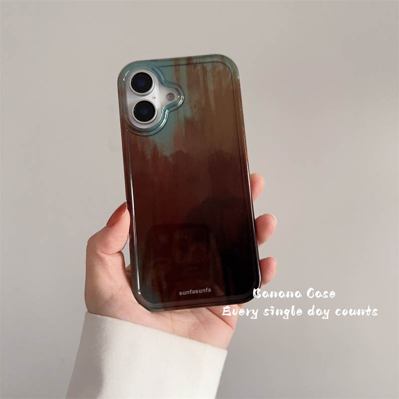 韩国ins小众复古棕绿色晕染硬壳