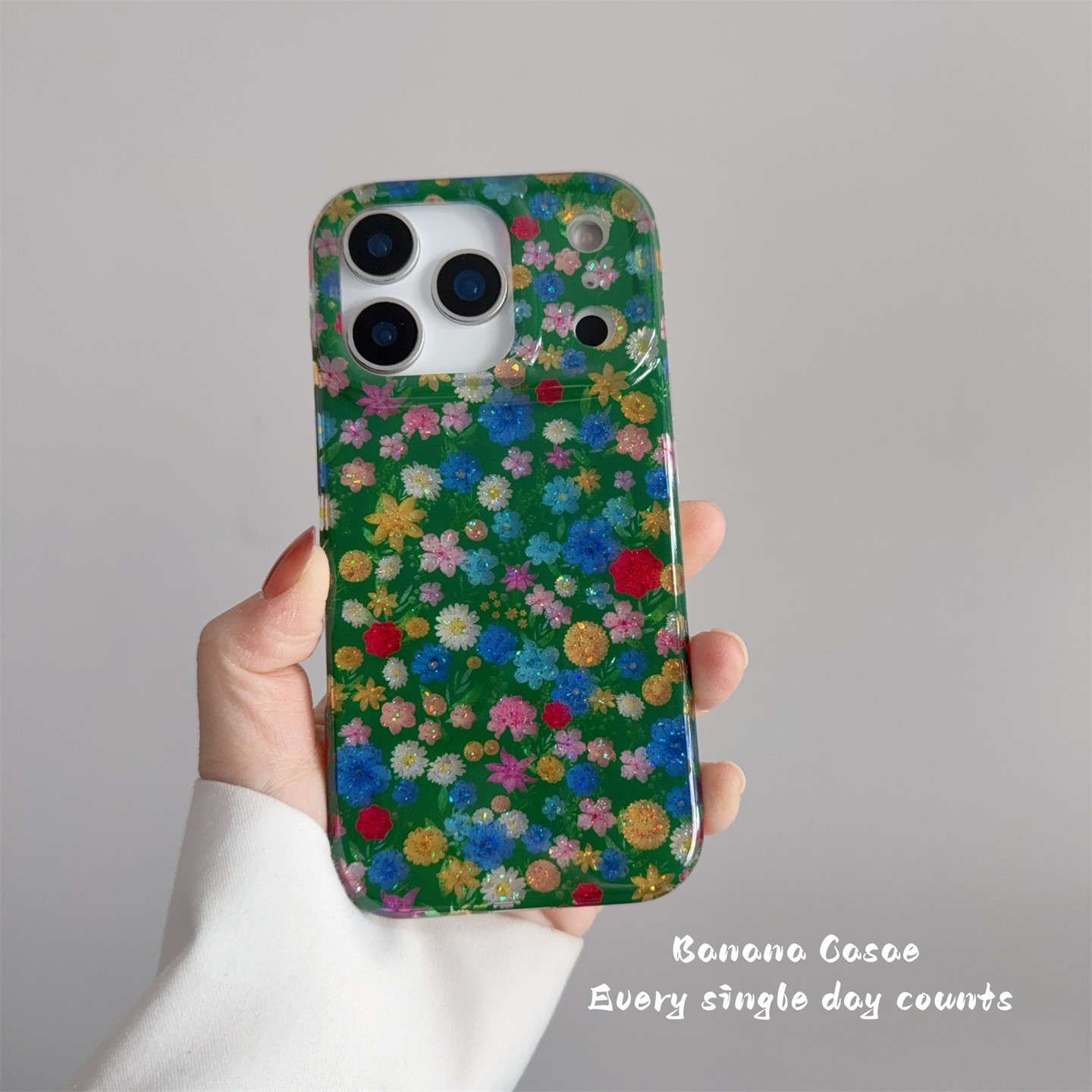 BananaCase春天闪粉油画彩色花朵适用17promax苹果16pro手机壳iPhone15绿色14pro新款防摔13绿色保护套17硬壳
