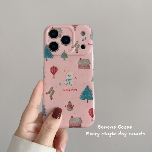 小众ins趣味闪粉圣诞树屋子硬壳