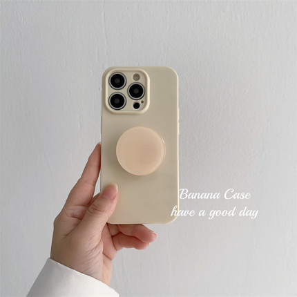 BananaCase韩国ins淡黄色软壳适用于苹果15pro手机壳iPhone13光面11/12PRO圆形支架16promax新款保护套14软15