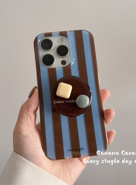 BananaCase秋冬复古ins蓝棕条纹适用17promax苹果17pro手机壳iPhone16promx宝石支架15pro新款防摔14保护套13
