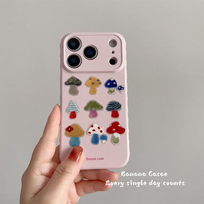 ins少女粉趣味DIY彩色蘑菇软壳