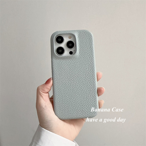 高级感小众奶灰绿荔枝纹皮质硬壳