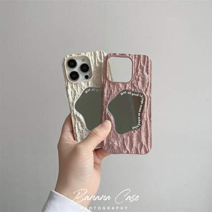 BananaCase新款小众ins设计感褶皱几何镜子适用14promax苹果13手机壳iphone15pro奶油白12promax防摔11保护套