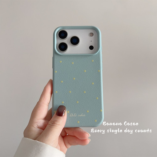 ins小清新温柔蓝底黄波点手机壳