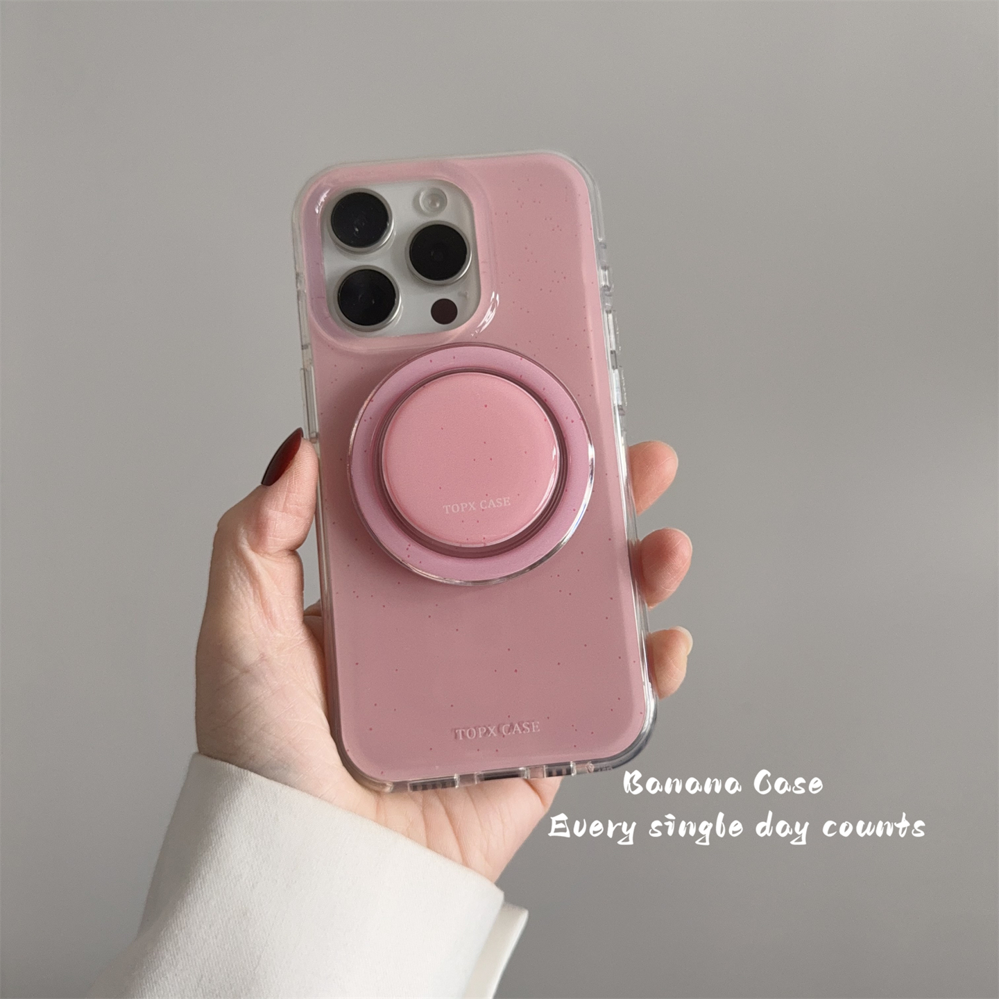 韩系少女甜粉色泼墨磁吸支架硬壳