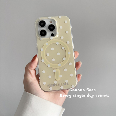 16promax法式淡黄色波点磁吸硬壳