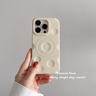 小众ins简约古董白立体奶酪纹适用iphone16promax苹果15pro磁吸手机壳iphone14防摔13promax创意12保护套11软