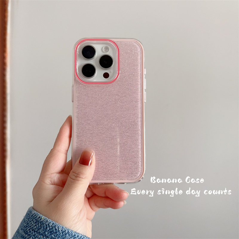 韩国ins小众淡粉色闪粉二合一硬壳适用16promax苹果15pro手机壳iPhone13/14pro新款全包防摔13promax保护套16