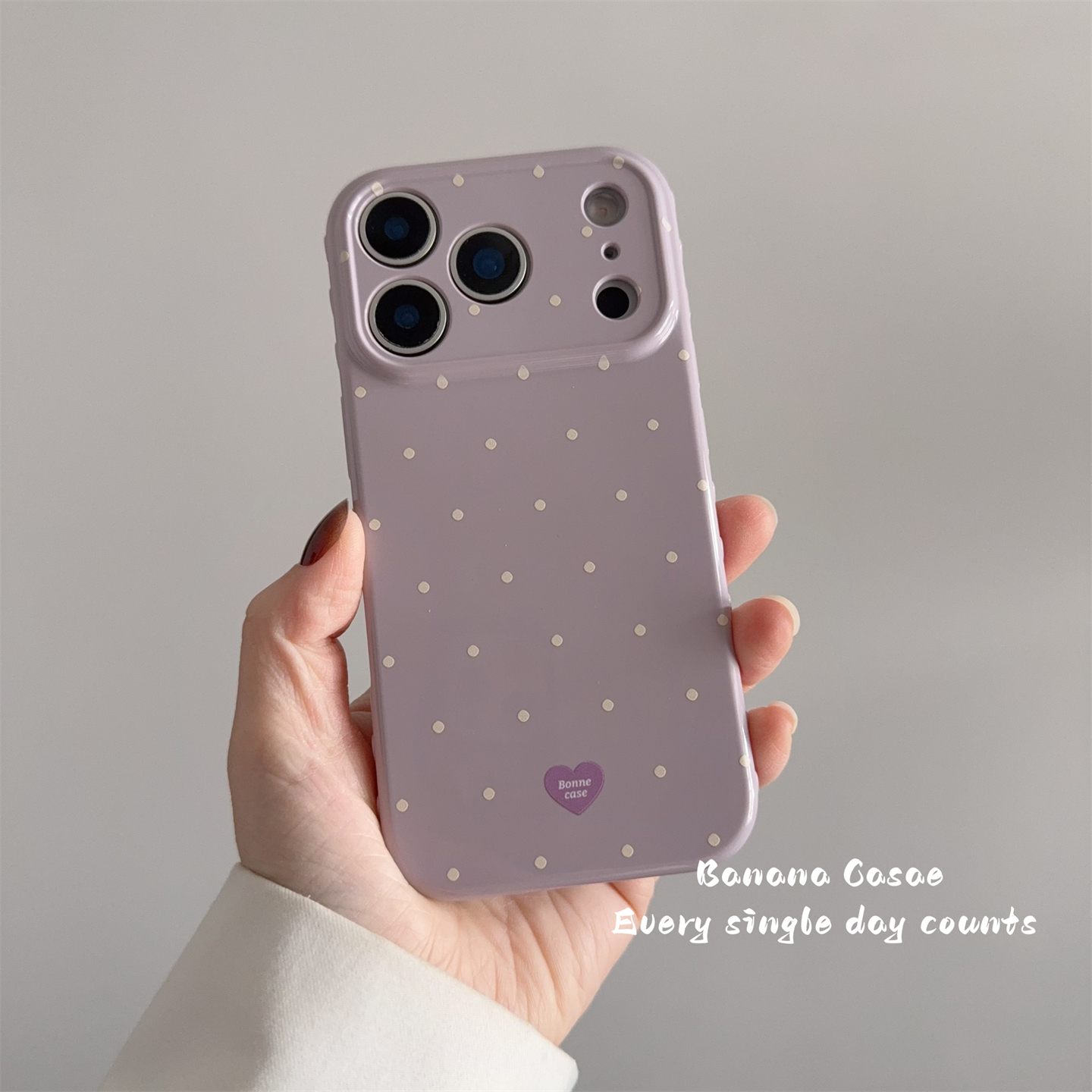 iPhone17芋紫波点爱心标签手机壳