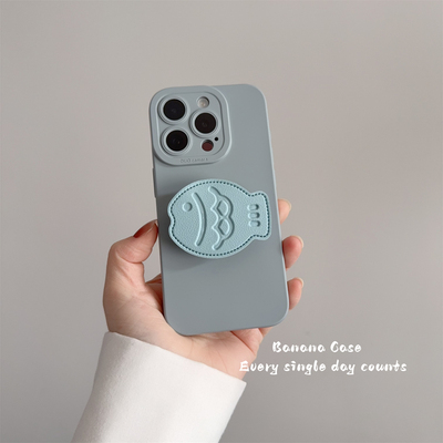 韩国ins小众蓝灰色小鱼支架软壳