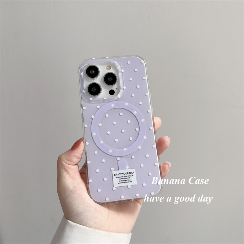 BananaCase韩国ins淡雅紫色波点磁吸硬壳适用iPhone15苹果14promax手机壳16pro新款13/12pro防摔光面保护套14