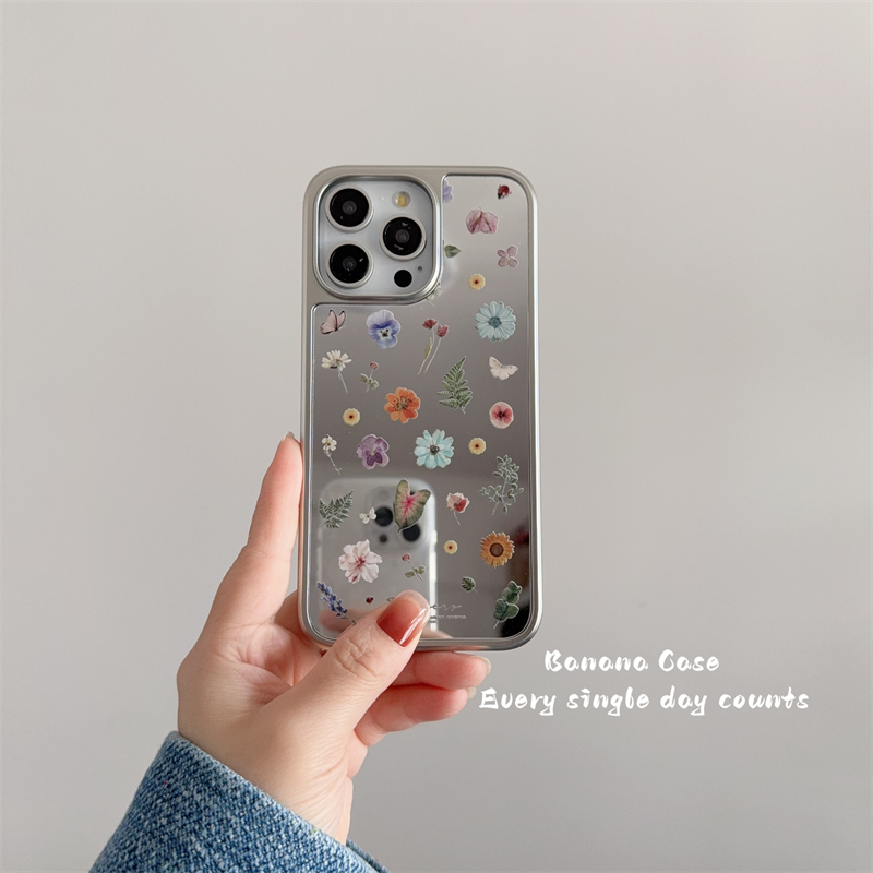 春日ins小众清新满屏花卉镜面适用iPhone16promax苹果15pro手机壳14pro新款13pro全包防摔16保护套15硬壳13女