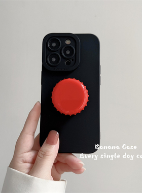 BananaCase韩国ins设计感红色瓶盖支架适用15promax苹果16pro手机壳iPhone14pro黑色13pro全包12mini软壳plus