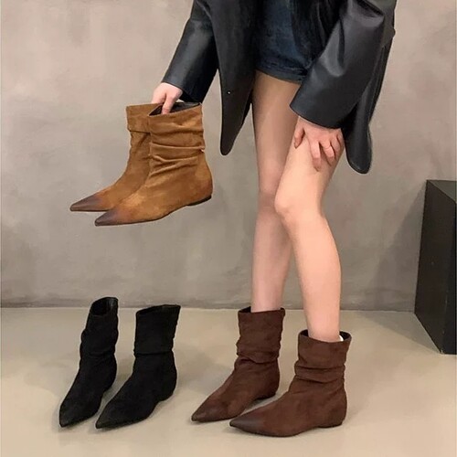 废土风尖头堆堆靴女西部牛仔靴