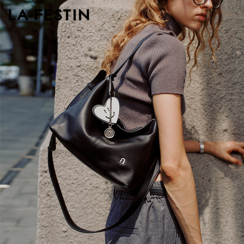 拉菲斯汀小号懒懒包2025新款头层牛皮女包黑色斜挎包手提托特包