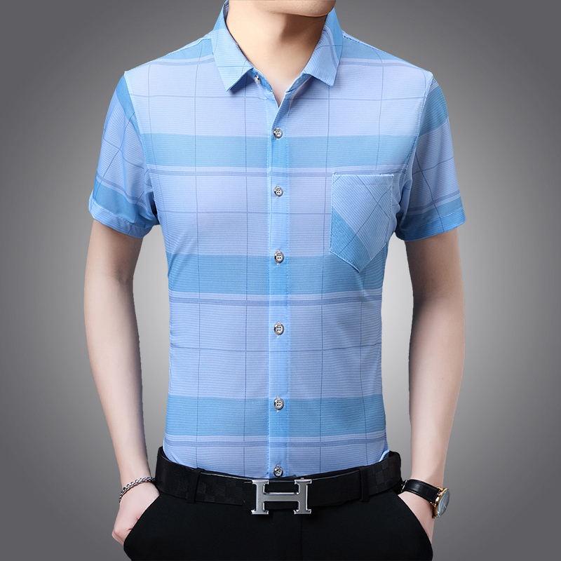 2020夏季新款冰丝短袖衬衫男商务中青年韩版潮流休闲衬衣男士寸衫