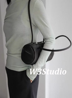 W3Studio日本小众aeta圆筒包复古头层牛皮大容量简约通勤单肩包