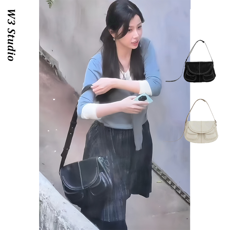 W3虞书欣同款小众设计复古日常通勤手工大容量腋下包单肩包女包包