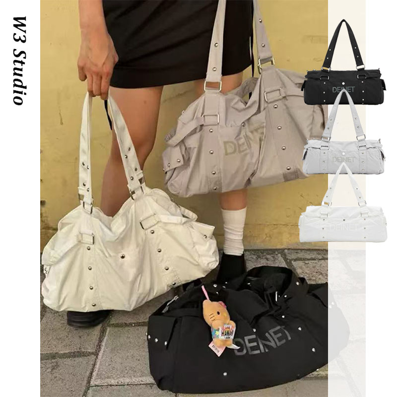 韩国小众Deinet铆钉枕头包大容量帆布托特包瑜伽健身旅行吐司包
