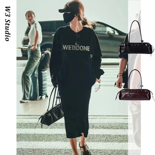 赵露思同款腊肠包许我耀眼许妍牛皮通勤复古单间腋下包手提法棍包