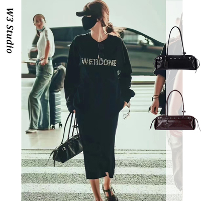 赵露思同款牛皮单肩腊肠包通勤风