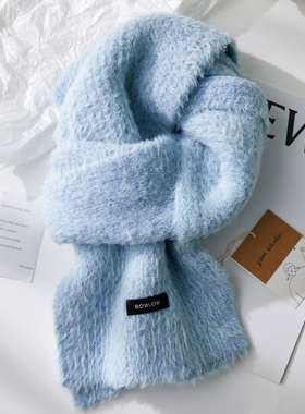 温柔软糯毛感蓝色仿貂绒含羊毛围巾女冬季加厚保暖百搭氛围感围脖