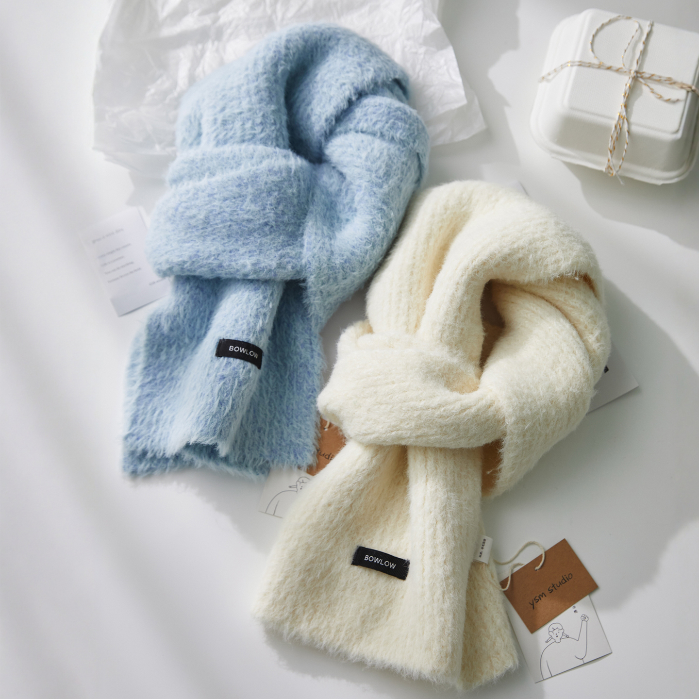 温柔软糯毛感蓝色仿貂绒围巾