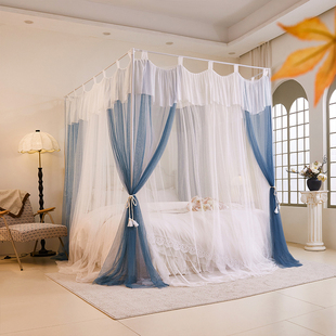 四立柱双层蚊帐三门落地宫廷架子床用公主风家用双人1.8m加密柔
