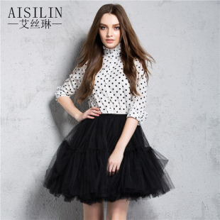 黑色舞蹈百搭蓬蓬裙糖果彩色芭蕾松紧腰A字裙女士裙子高腰A字