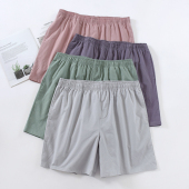 衩全棉睡裤 水洗棉男夏家居短裤 大裤 透气休闲半裤 外穿 100%纯棉薄款