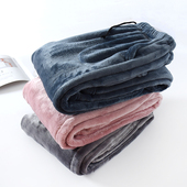 特厚法兰绒睡裤 女冬加绒加厚保暖宽松平口直筒休闲珊瑚绒家居裤 子