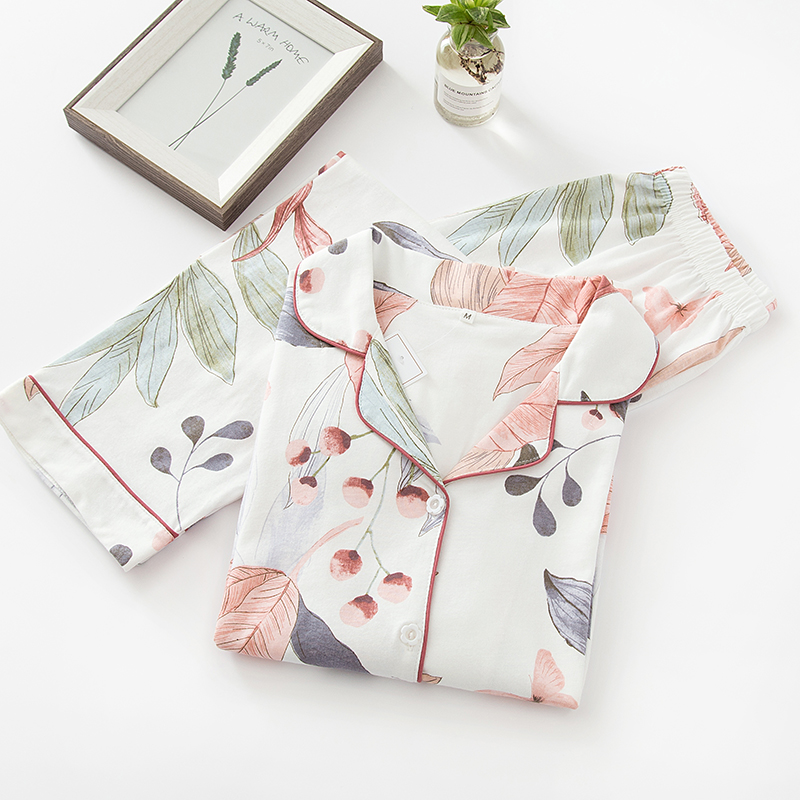 ins日式针织全棉春秋季印花睡衣