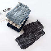 新日系格子睡裤 直筒保暖珊瑚绒家居裤 男冬加厚法兰绒裤 子宽松大码