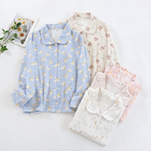 25新日系纯棉双层纱布睡衣女春秋长袖 宽松卡通全棉家居服 上衣薄款