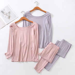 保暖内衣套装 2024冬莫代尔秋衣秋裤 打底线衣线裤 低U领修身 女薄款